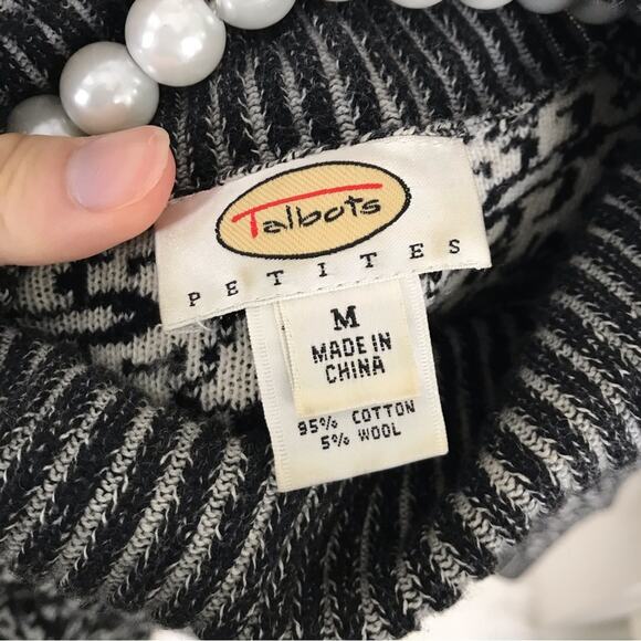 Talbots Vintage Cotton Wool Blend Patterned Turtleneck Sweater Size MP - Picture 2 of 8